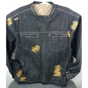 Akademiks - Vintage Zip-Up Denim Jacket - Mens Sz 3XL - Leather Trim Streetwear